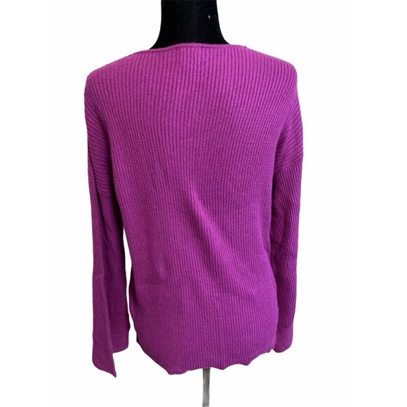 Free Press V-Neck Ribbed Knit Sweater Women's XS Purple Long Sleeve Lightweight - Picture 3 of 6